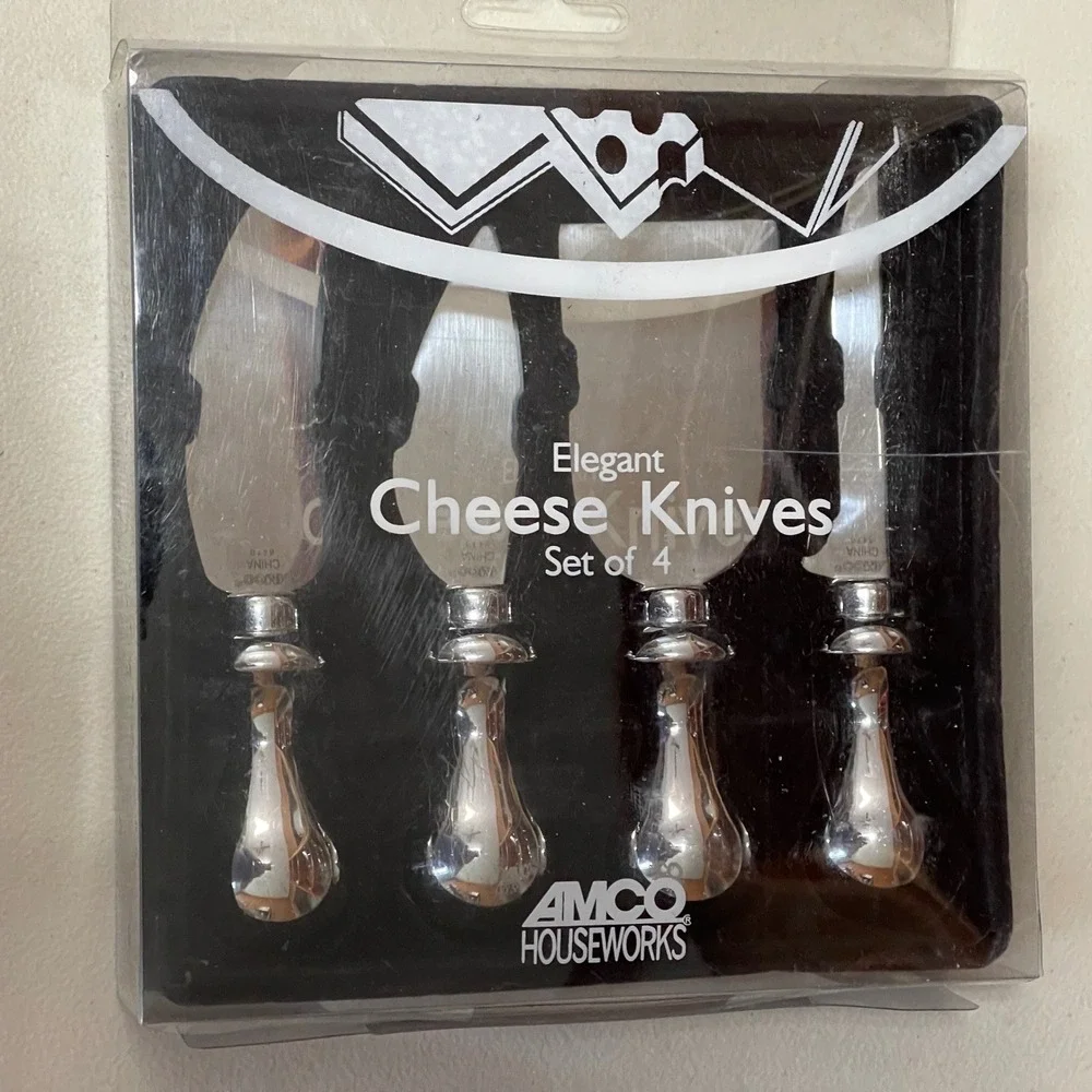Stainless Steel 4pc Cheese Knives Set Weighted Chrome Handles NIB Gourmet Party